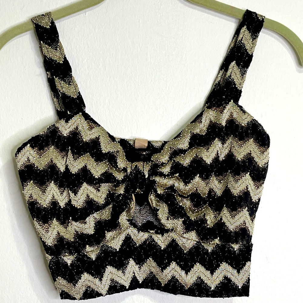 Monaco USA Womens Crop Top Black Gold Size M